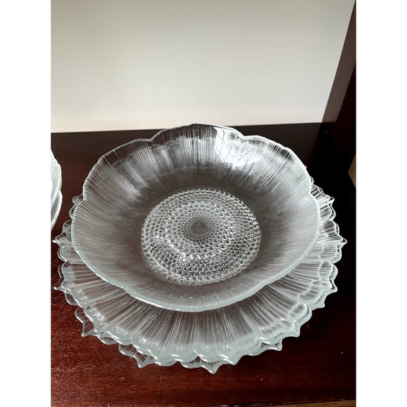 4-Serving Glass Salad Plate and Bowl Set Raised Floral Print Hobnail Unbranded - Picture 2 of 12